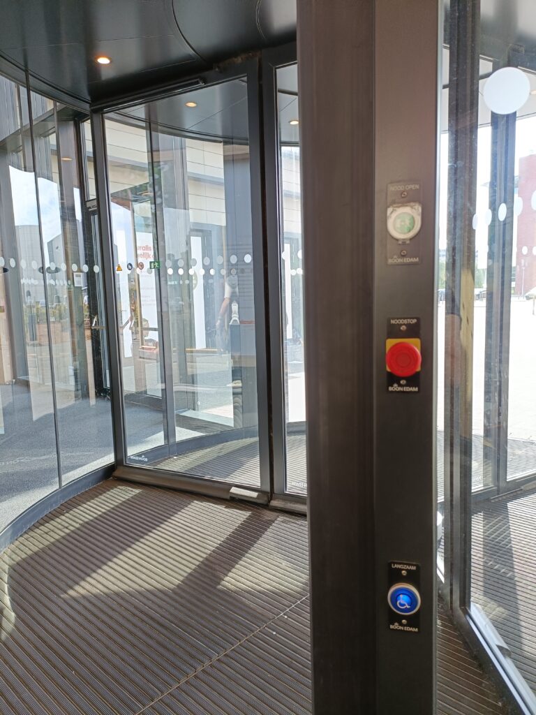 Automated doors, and the blue button to press